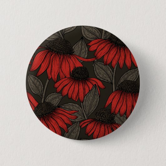 Badge Rond 5 Cm Fleurs rouges sur marron (Devant)