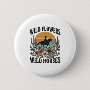 Badge Rond 5 Cm Fleurs sauvages Chevaux sauvages Chemise florale o
