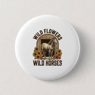 Badge Rond 5 Cm Fleurs sauvages Chevaux sauvages Chemise Western V