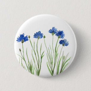 Badge Rond 5 Cm Fleurs sauvages d'aquarelle de fleurs bleues de Co