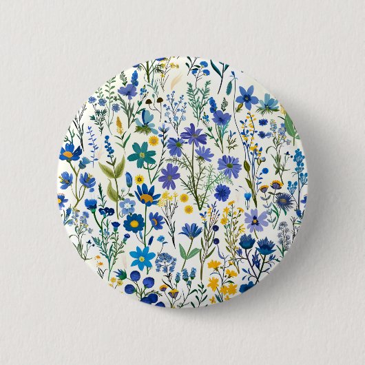 Badge Rond 5 Cm Fleurs sauvages de Jardin Bleu Rustique (Devant)