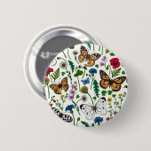 Badge Rond 5 Cm Fleurs sauvages et papillons sur blanc (Devant & derrière)