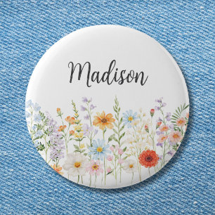 Badge Rond 5 Cm Fleurs Sauvages Floral Botanique Aquarelle Monogra