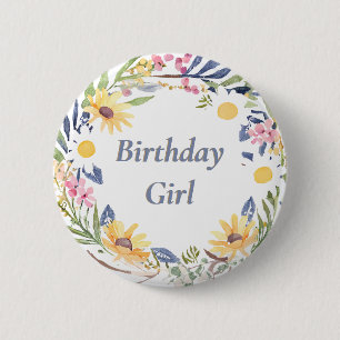 Badge Rond 5 Cm Fleurs Sauvages Jolies Fleur Birthday Girl Bouton