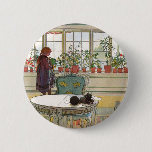 Badge Rond 5 Cm Fleurs sur le rebord de fenêtre par Carl Larsson