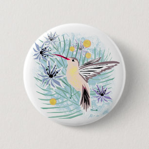 Badge Rond 5 Cm Fleurs tropicales, colibris.