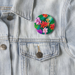 Badge Rond 5 Cm Fleurs tropicales colorées Motif