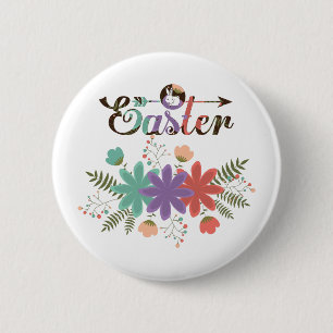 Badge Rond 5 Cm Fleurs Vert Violet Et Rouge Avec Lapin