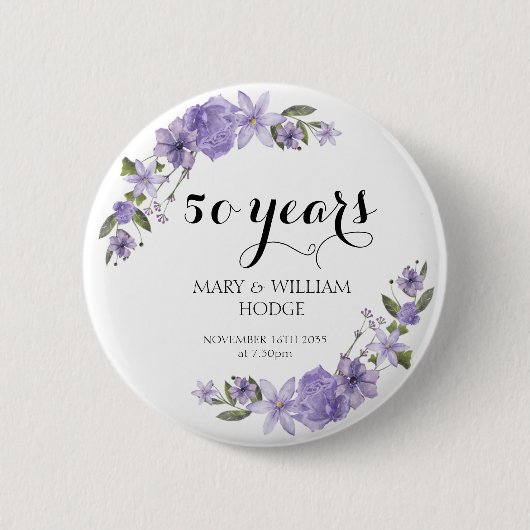 Badge Rond 5 Cm Fleurs violettes de lavande 50e anniversaire maria (Devant)