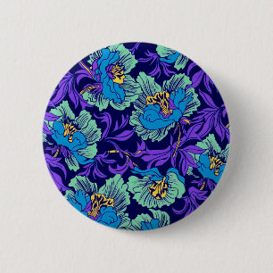 Badge Rond 5 Cm Fleurs violettes et bleues William Morris