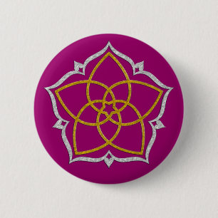 Badge Rond 5 Cm FLEUVE DE VENUS / Vénusblume Lotus GOLD SILVER