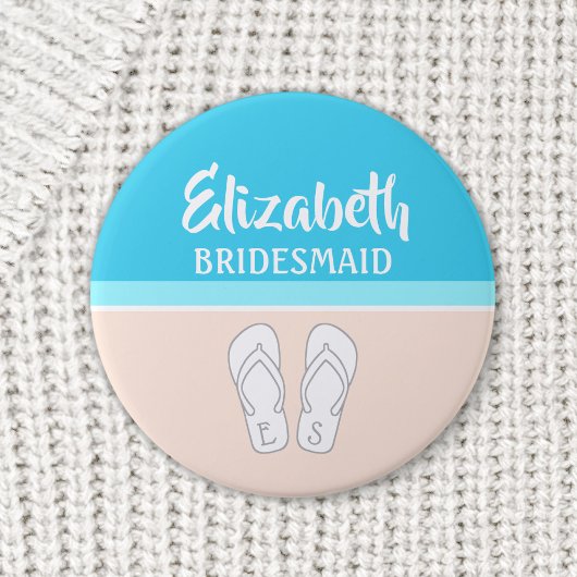 Badge Rond 5 Cm Flip-Flops Monogrammé Beach Wedding Bridesmaid