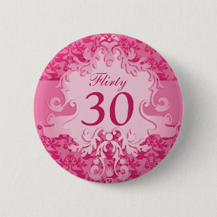 Badge Rond 5 Cm "Flirty 30" damask éléphant rose bouton/badge