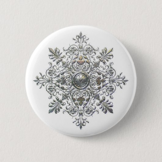 Badge Rond 5 Cm Flocon de neige argenté (Devant)