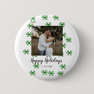 Badge Rond 5 Cm flocons de neige rouge vert texte photo joyeux noë