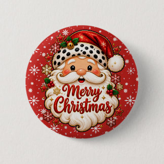 Badge Rond 5 Cm Flocons de neige rouges avec Santa