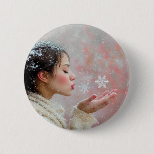 Badge Rond 5 Cm Flocons de neige soufflés