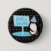 Badge Rond 5 Cm Flocons Mignons Manchot Noir Blanc (Devant)