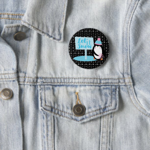 Badge Rond 5 Cm Flocons Mignons  Manchot Noir Blanc  