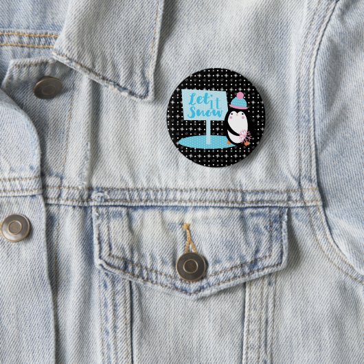 Badge Rond 5 Cm Flocons Mignons Manchot Noir Blanc (En situation)