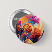 Badge Rond 5 Cm Floral Abstract Art Orange Red Blue Flowers (Devant & derrière)