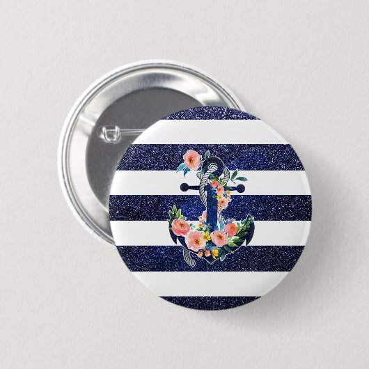 Badge Rond 5 Cm Floral anchor on striped background (Devant & derrière)