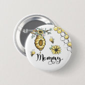 Badge Rond 5 Cm Floral Beehive Honey Sweet Bee Baby shower maman (Devant & derrière)
