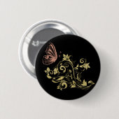 Badge Rond 5 Cm Floral d'or (Devant & derrière)