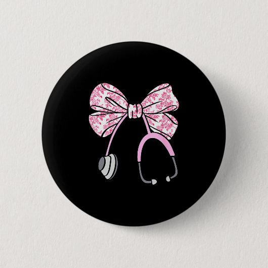 Badge Rond 5 Cm Floral Nk Coquette Bow Rn Nurse Stethoscope Nursin (Devant)
