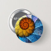 Badge Rond 5 Cm Floral Orange Bleu Jaune Art Abstrait (Devant & derrière)
