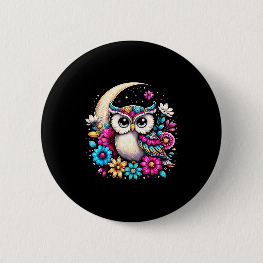 Badge Rond 5 Cm Floral Owl And Moon (Devant)