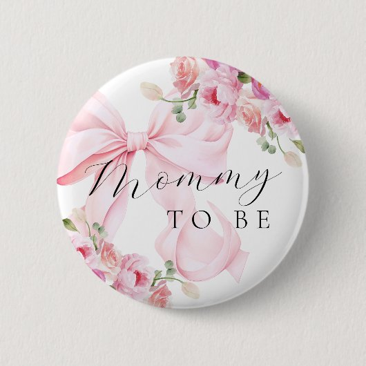 Badge Rond 5 Cm Floral Pink Bow Baby Shower (Devant)