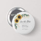 Badge Rond 5 Cm Floral Sauvez la date Eucalyptus tournesol (Devant & derrière)