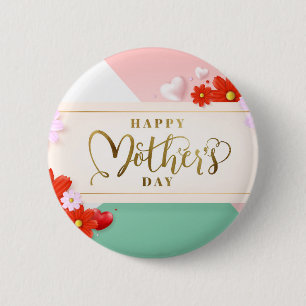 Badge Rond 5 Cm Floraux modernes rougissent or blanc vert rose