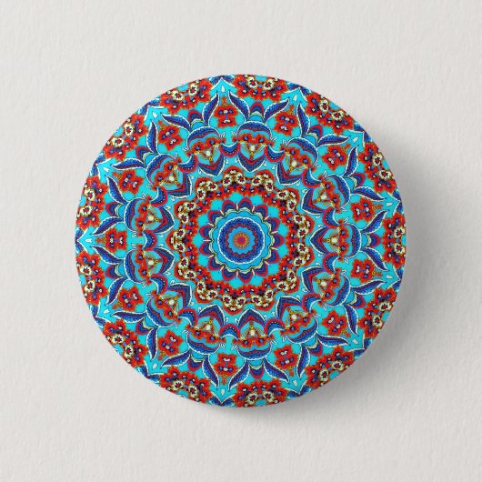 Badge Rond 5 Cm Flore Turquoise bleu Mandala Boho (Devant)