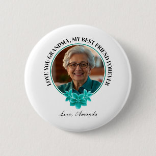 Badge Rond 5 Cm Flore Turquoise cadre grand-enfant à grand-mère Ph