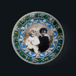 BADGE ROND 5 CM FLORENTINE RENAISSANCE  ANGELS , PHOTO TEMPLATE<br><div class="desc">Elegant classic, vibrant Renaissance fine art , masterpiece  from Bottega della Robbia ( Florence - Italy  ) in white, blue , green, brown colors.Winged cherubs in blue sky on a bright yellow, green decorative ornamental floral crown .</div>