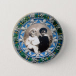 BADGE ROND 5 CM FLORENTINE RENAISSANCE  ANGELS , PHOTO TEMPLATE<br><div class="desc">Elegant classic, vibrant Renaissance fine art , masterpiece  from Bottega della Robbia ( Florence - Italy  ) in white, blue , green, brown colors.Winged cherubs in blue sky on a bright yellow, green decorative ornamental floral crown .</div>