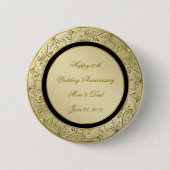 Badge Rond 5 Cm Florish Gold Black 50e anniversaire Mariage (Devant)
