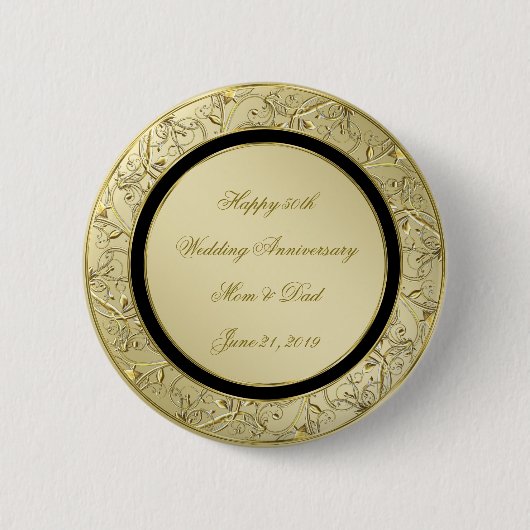 Badge Rond 5 Cm Florish Gold Black 50e anniversaire Mariage (Devant)