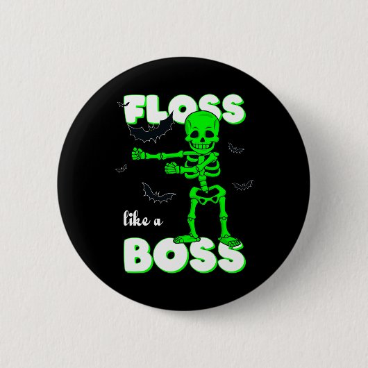 Badge Rond 5 Cm Floss Like A Boss Skeleton Halloween Boys Girls Ki (Devant)
