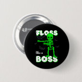 Badge Rond 5 Cm Floss Like A Boss Skeleton Halloween Boys Girls Ki (Devant & derrière)
