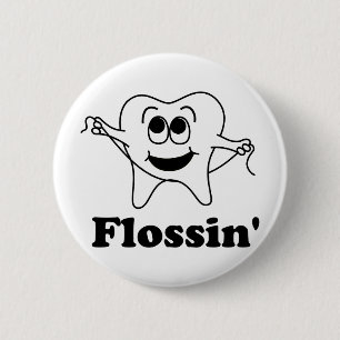 Badge Rond 5 Cm Flossin (avec la dent heureuse !)