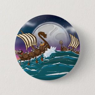 Badge Rond 5 Cm Flotte d'invasion de Vikings de dessin animé