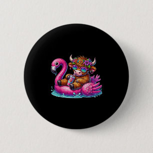 Badge Rond 5 Cm Flottement de la piscine de Flamant rose de vache