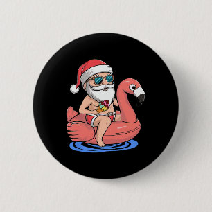 Badge Rond 5 Cm Flotteur Flamant Rose Santa Drôle Noël en Juillet