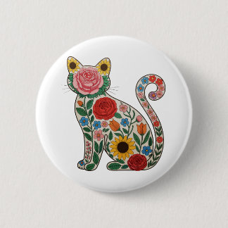 Badge Rond 5 Cm Flower Cat Wildflowers Kitten Lover