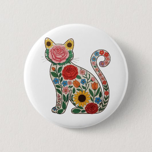 Badge Rond 5 Cm Flower Cat Wildflowers Kitten Lover (Devant)