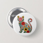 Badge Rond 5 Cm Flower Cat Wildflowers Kitten Lover (Devant & derrière)