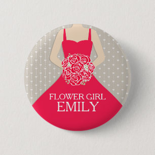 Badge Rond 5 Cm Flower girl robe rouge nommé mariage pin bouton